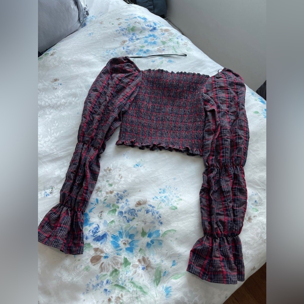 Zara Smocked Puff Sleeves Crop Top - S - Picture 5 of 5